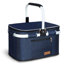 LIQING 35L Picnic Basket 2 Layers of Internal Pockets Leak-Proof and Insulated Folding, Internal Support Does Not Collapse for Women