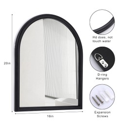 ALMWLB 16" x 20" Arched Farmhouse Mirror Bathroom Wall Mounted Decorative Mirrors, Black Wood Grain Framed Arch Vanity Mirror, Makeup Mirror for Bedroom, Living Room, Entryway, Mantle (Black)