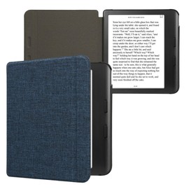 kwmobile Case Compatible with Kobo Libra Colour - Book Style Fabric e-Reader Cover Flip Folio Case - Blue