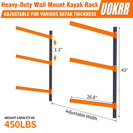 UOKRR Kayak Storage Rack, Wall Mount Kayak Racks for Indoor Outdoor Storage, Heavy Duty Adjustable Kayak Rack for Garage, Spacesaver (3 Kayaks, Wall Mount)