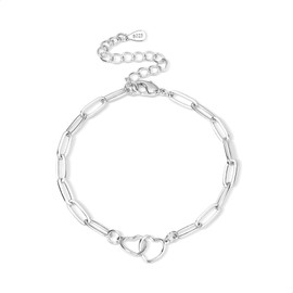 ALEXCRAFT Silver Bracelet for Women Ladies, 925 Sterling Silver Adjustable Bracelet with Double Heart Love Chains SilverBracelet Anklet Cuban Link Paperclip Chains Friendship Bracelets