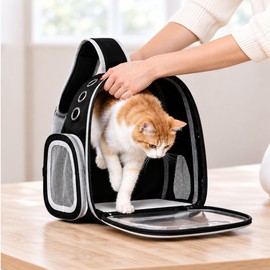 Transparent Pet Backpack Carrier for Cats & Small Dogs, Ventilated Travel Carrier with Mesh Side Panels