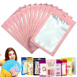 Pink Foil Ziplock Bags Small Smell Proof Bag Mylar Bags Holographic Packaging Bags,100pcs 9x12cm Resealable Storage Pouches Grip Seal Bags Clear Plastic Bags for Food Storage,Jewelry,Electronics