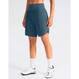 Women's Mountain Bike Shorts 4D Padded Cycling Riding Biking Bicycle Biker Cycle Shorts for Women Zipper Pockets, Blue_grey, Medium Short