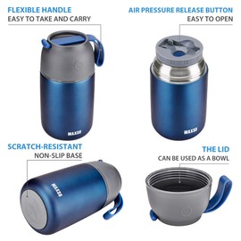 Thermos Food Jar for Hot & Cold Food for Kids Adult, 17 oz Set Soup Thermos Hot Food Containers for Lunch, 1 Pack Insulated Food Jar with Spoon (Dark blue (1 Pack))