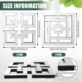 Geelin 4 Pcs Silver Mirror Wall Decor, 1.2 Inch Thick Square Mirrored Wall Decor 12 x 12 Inch Wall Mirrors Decorative Mirror Wall Art DIY Modern Wall Mounted Mirrors for Home Living Room Bedroom