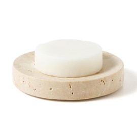 WORHE Soap Holder Natural Travertine Stone Sponge Dish for Bathroom and Kitchen Jewelry Display Dish Holder for Decoration Round Soap Tray Case Color Beige (WH046)