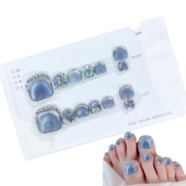 Artificial Toenail,Glitter Press Toe Nails | Glossy Fake Toe Nails, Sparkling Cat's Eye, Toenail Manicure Art for Women Girls for Summer