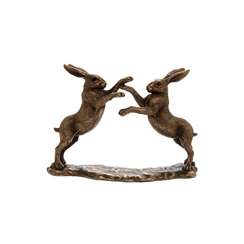 Reflections by The Leonardo Collection Reflections Bronzed Boxing Hares, Resin,