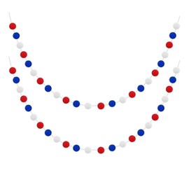 FSSTUD 4m 60 Balls Colorful Pom Pom Garland Red White Blue Ball Garland Pom Pom Ball String Cute Pom Pom Banner Pom Pom Hanging Ornament Long Pom Pom Decoration for 4th of July