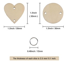 Qililandiy 200 Pcs Wooden Ornaments Heart Tags with Holes and 12mm Ring Circle Hook Connectors for Chrstmas Birthday Boards, Valentine, Chore Boards and Crafts, B-wooden circle