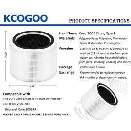 Core 200S Replacement Filter Compatible with Levoit Core 200S Smart WiFi Air Puri-Fier, 3-in-1 Filtration System(Pre, H13 True HEPA & Activated Carbon), Core 200S-RF, 2Pack