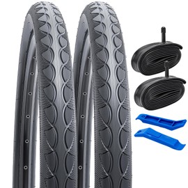 YUNSCM 2-PCS 26" Bike Tires 26x2.0/50-559 and 26" Heavy Duty Bike Tubes Schrader Valve Compatible with Road Bike 26x1.95 26 x 2.0 26x2.10 26x2.125 Bike Bicycle Tires and Tubes (P-1128A)