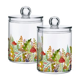 GOODOLD Fall Leaf Mushroom Apothecary Jars with Lids for Bathroom - 10 OZ Qtip Holder Clear Plastic Jar Storage Canister for Cotton Balls, Swabs, Makeup Organizer, 4 Pack
