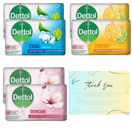 Antibacterial Soap Bundle with 6-Pack Soap Bars (2x Fresh Soap 60g, 2x Cool Soap 60g, and 2 x Skincare Soap 60g) and Glameno Thank You Card