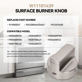 2025 Premium W11101439 (5PCS) Oven Range Burner Knob, W10858251 Surface Burner Knob for Maytag Gas Stove Knobs, Fit for Maytag Stove knobs MGR6600FZ0, MGR6600FB0, MGR6600FZ1, MGR7700LZ1, MGR6600FW0