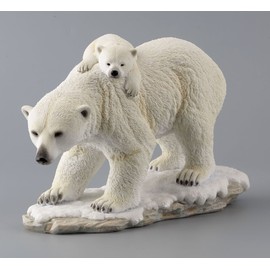 US 10.63 Inch Polar Bear Cub on The Back of Mother Figurine, White Color