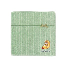Towel Museum mofusand Sitting Towel Handkerchief, Green, Ebinyan, Cat Ribbon, Cute, 43-0040100, Approx. 9.8 x 9.8 inches (25 x 25 cm)
