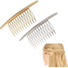 2PCS Smoothly Alloy Hair Slide Comb with Teeth Grip Side Hair Combs Clips Teeth Combs Hair Clip Hair Holder for Women Wedding Hair Clips Hair Accessories (Gold + Silver)