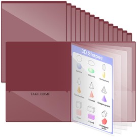 Henoyso 24 Pcs School and Home 2 Pocket Folders with 4 Clear Inner Pockets Plastic Heavy Duty Homework Folders Parent Teacher Communication for Student Home Office Classroom,11 x 9 Inch (Dark Red)