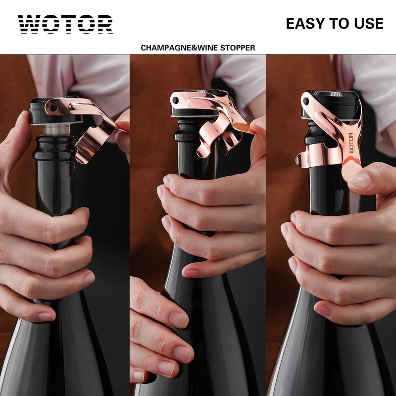 WOTOR Champagne&Wine Bottle Stoppers Stainless Steel with Food Grade Silicone,