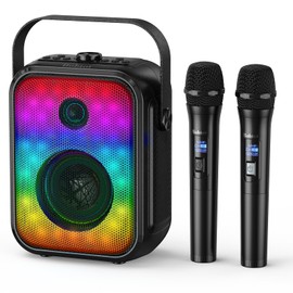 Karaoke Machine, Portable Bluetooth Speaker with 2 Wireless Karaoke Microphones, Karaoke Machine for Adults Kids with Subwoofer, LED Light Support TWS/FM/USB/AUX for Home Party Outdoor