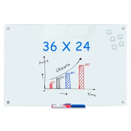 maxtek Magnetic Glass Dry Erase White Board, 36 x 24 Inches Glass Board for Wall Mounted, Includes 6 Magnets, 3 Markers and 1 Eraser for Classroom Home, Office Supplies (White)