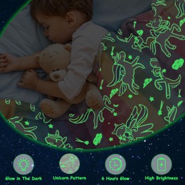 Catalonia Classy Cuddly Blanket Children Glow in the Dark Unicorn, Soft Fluffy Fleece Plush Children's Blanket for Sofa Bed, Cuddly Warm Gift Blanket for Girls, 150 x 130 cm, Unicorn