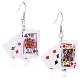 JIUIQL Personality Poker Dangle Earrings Cool Funny Simulate Metal Alloy Game Playing Cards Earrings for Women Unique Gambling Casino Bridge Jewelry Gifts (White)