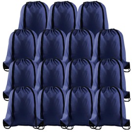 PLULON 15 Pcs Navy Blue Drawstring Bags Drawstring Backpack Bulk, String Backpack Cinch Sack Sport Gym Backpack Bags for Yoga Traveling Outdoor Sports