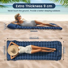 Tuocal Sleeping Pad for Camping, 9cm Thickness Ultralight Camping Inflatable Mattress with Built-in Foot Pump, Waterproof Self Inflating Mattress with Carry Bag for Hiking, Backpacking, Traveling