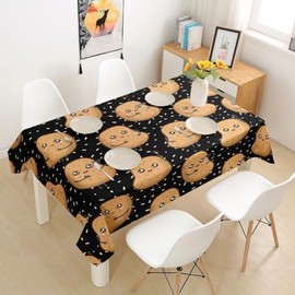 jejeloiu Cute Potatoes Table Cloth 55"x55" Kids A Potato Table Cover for Dining Room Kitchen Funny Vegetables Chips Tablecloth Kawaii Cute Black Tabletop Decorative Buffet Banquet