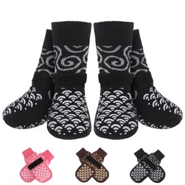 K9meme Dog Socks to Prevent Licking Paws for Hardwood Floors, Anti Slip Dog Paw Protector with Adjustable Straps Double Sides Dog Grippy Shoes Toe Grips for Small Medium Large Senior Dogs Black M
