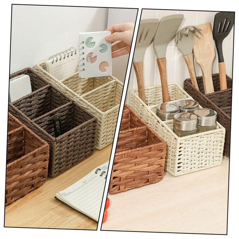 VILLFUL Stackable Storage Box Rattan Basket Lids Desktop Storage Organizer