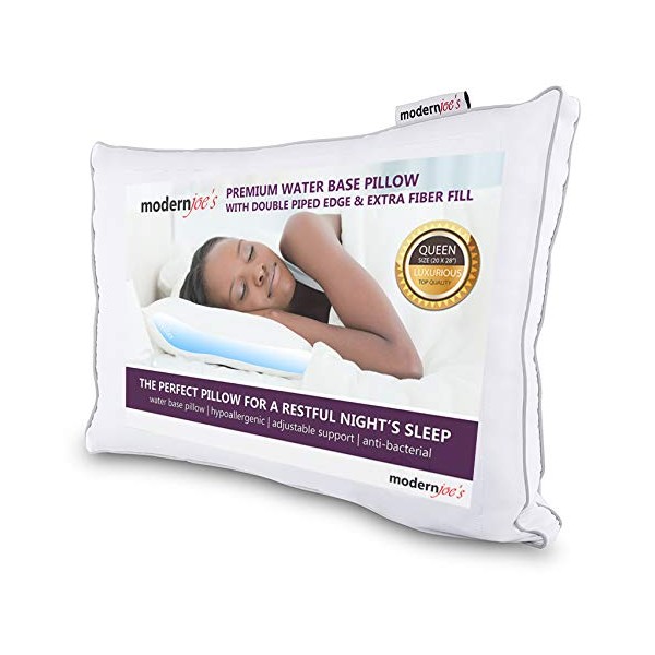 Luxurious Water Pillow - Queen Size with Double Piped Edge - Fully Adjustable Orthopedic Support Waterbase Pillow Hotel Collection by Modern Joes