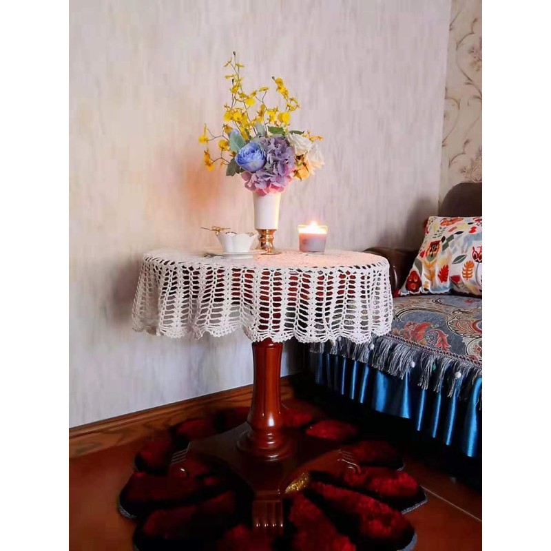 USTIDE Handmade Crochet Tablecloth 100% Cotton Soft Table Cloth Romantic