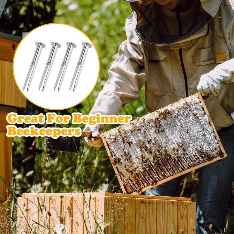 DECOHS 100 Pcs Metal Beeswax Foundation Support Pins with Box,