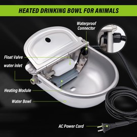 MINYULUA Automatic Heated Dog Water Bowl Stainless Steel Pet Thermal-Bowl Livestock Waterer Constant Temperature Dispenser for Dogs Cow Horse Pig Sheep Chicken Outdoor Drinking