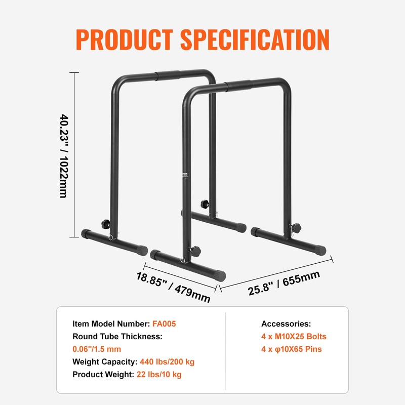 VEVOR Dip Bars, 440 lbs Capacity, Heave Duty Dip Stand