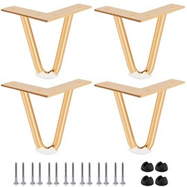 Btowin 6 inch Hairpin Legs, 4Pcs Heavy Duty Metal Furniture Legs with Rubber Floor Protectors & Screws for Home DIY Projects TV Stand Sofa Cabinet - Gold