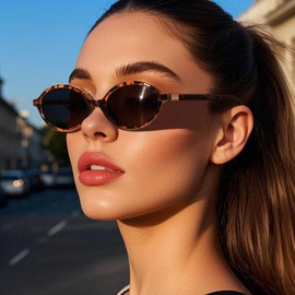 DUSHINE Retro Oval Trendy Sunglasses for Women Lightweight Narrow Shades UV protection Sun Glasses(3 Pack)