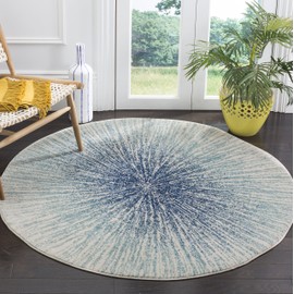SAFAVIEH Evoke Collection EVK228A Abstract Burst Non-Shedding Dining Room Entryway Foyer Living Room Bedroom Area Rug, 5'1" x 5'1" Round, Royal / Ivory