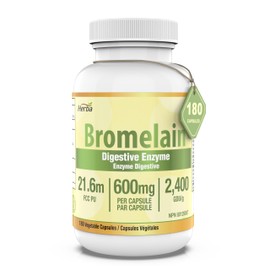 Herba Bromelain Supplement 600mg – 180 Capsules | 2,400 GDU/g Max Potency | Powerful Digestive Enzymes for Women and Men | Made in Canada