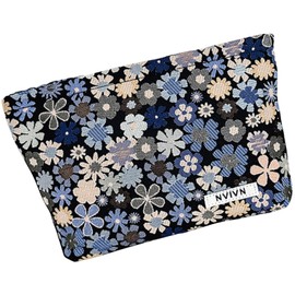 Constlia Makeup Pouch, Perfect for Travel and Carrying, Fabric Makeup Pouch, Perfect for Storing and Organizing Bags, Long, Women's, Cosmetic Pouch (Blue Flower)