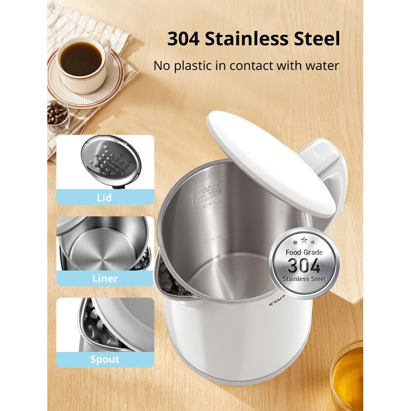 COMFEE' Electric Kettle and Tea Kettle, 1.5L Double Wall, Stainless