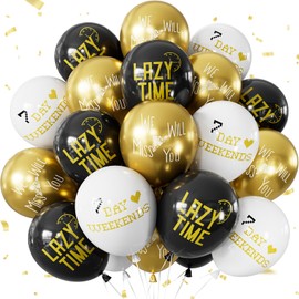 Haolongfa Happy Retirement Balloons - 12Inch Black Gold White Balloons, Funny Retirement Party Decorations for Men and Women, Farewell, Resignation Party, Coworker Goodbye, Family Send-Off