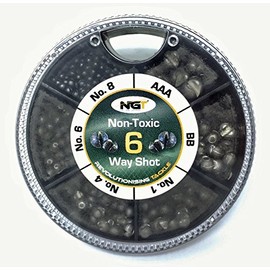 NGT 6 Way Dispenser - Non Toxic Fishing Split Shot - AAA, BB, 1,4,6,8