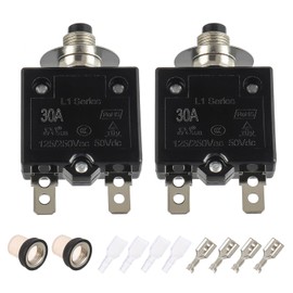 EPLZON 30A Manual Reset Push Button Circuit Breaker 125/250V AC 50V DC Thermal Overload Protector with Quick Connect Terminals and Waterproof Button Caps Assortment Kit(Pack of 2 pcs)