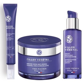 Yves Rocher SET FILLER VEGETAL con Ácido Hialurónico: Contorno rellenante de arrugas para ojos (14 ml) + Tratamiento Día y Noche para Rostro, Cuello y Escote (75 ml) + Sérum Hidratante Ultra Concentrado (30 ml)
