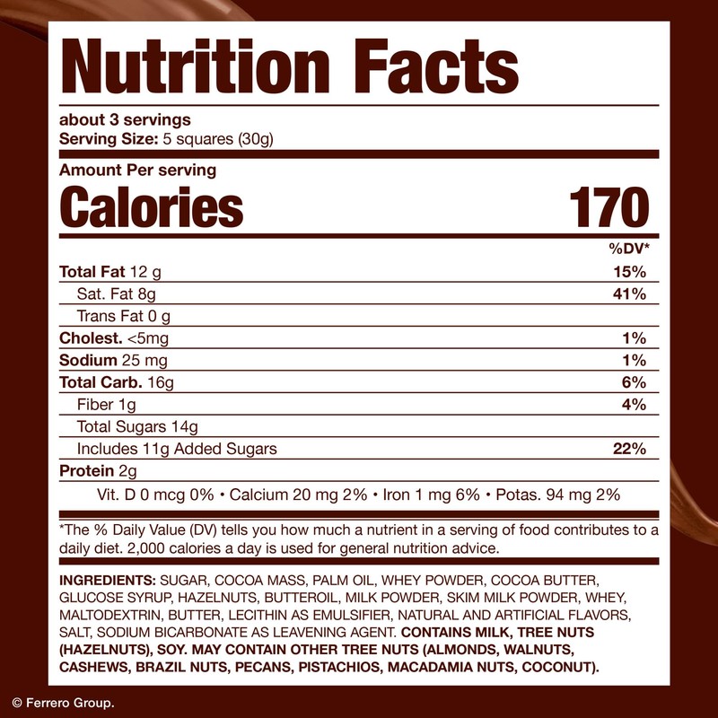 Ferrero Rocher Premium Chocolate Bars, 8 Pack, Dark Chocolate Hazelnut